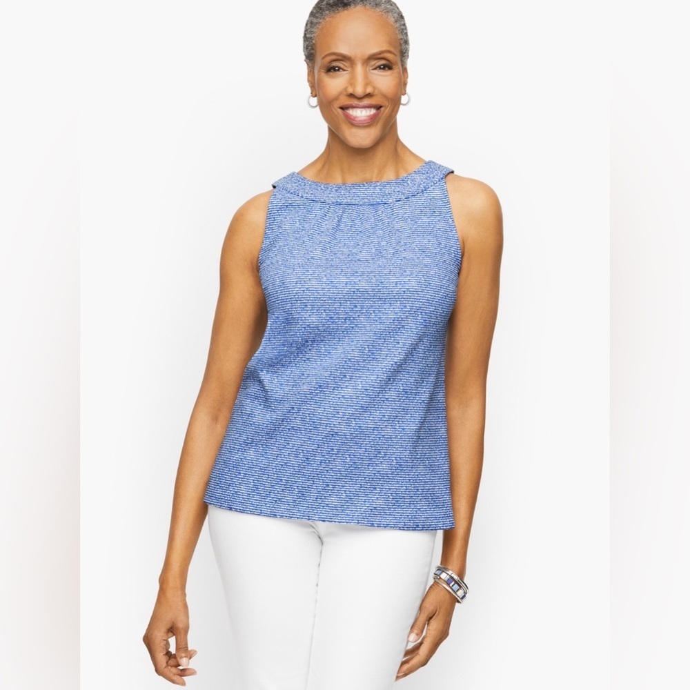 Talbots Sleeveless Jacquard Top – Blue & White Nautical Print – Size L